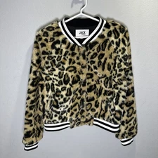 Jack By BB Dakota Women's Faux Fur Animal Print Varsity Jacket Size Small Snap