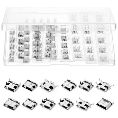 60PCS Micro USB Port Replacement Kit Charging Socket Connector Silver Set
