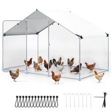 Metal Chicken Coop Walk-in Chicken Run with Waterproof Cover for Backyard & Farm