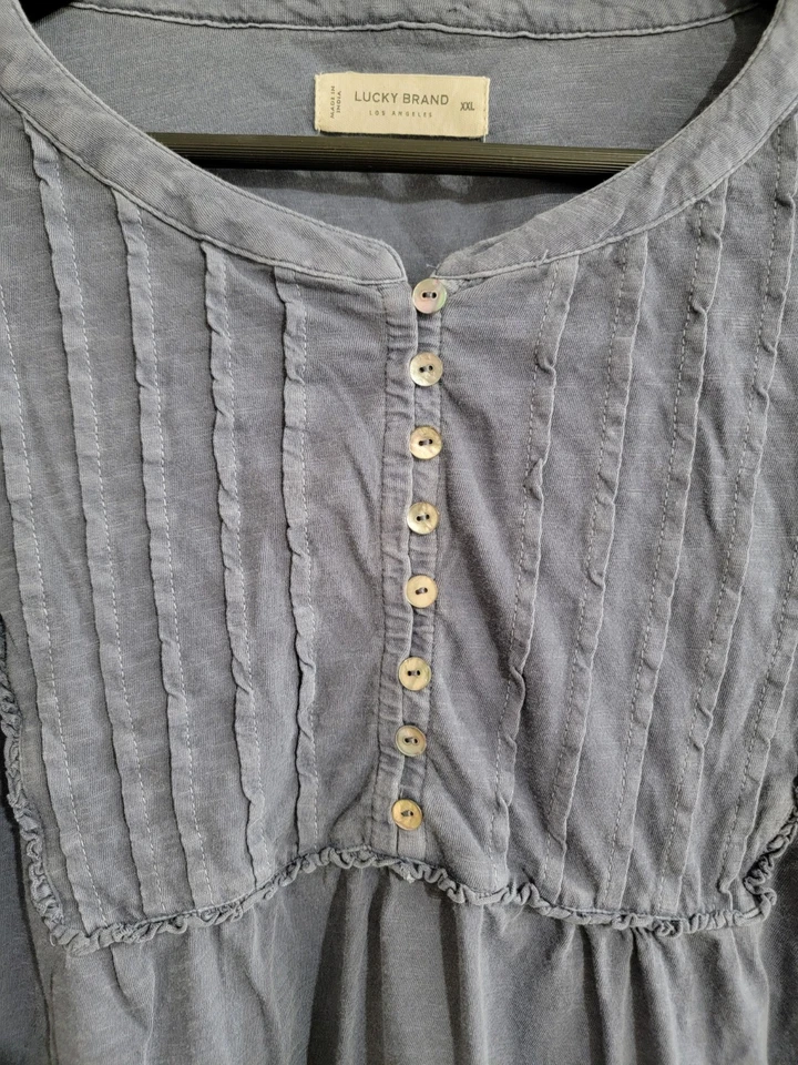 Lucky Brand Womens Embroidered Puff Sleeve Boho Top Size 2XL Blue Hippie Peasant - Image 3 of 4