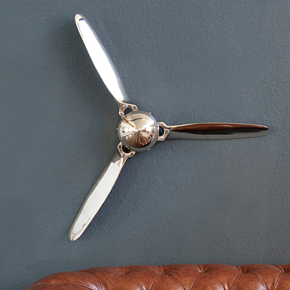 Authentische Wanddekoration SCREW III 90cm silber Flugzeug Propeller