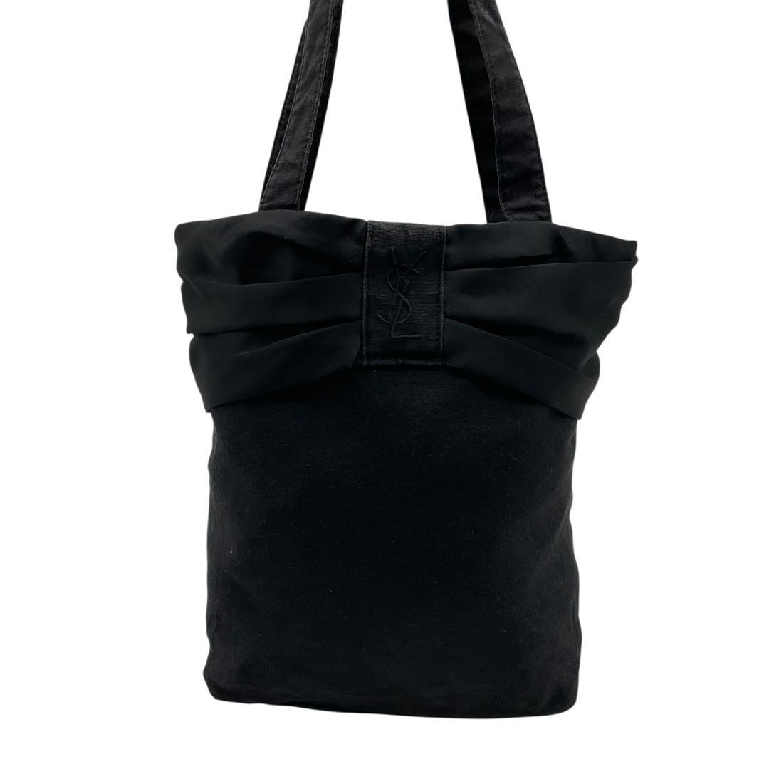 Borsa tote in buone condizioni Yves Saint Laurent YSL nastro novità tela nera