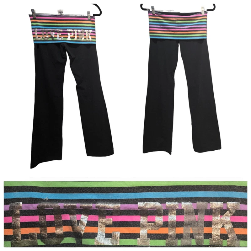 victoria-secret-vs vintage foldover yoga flare stripe pants