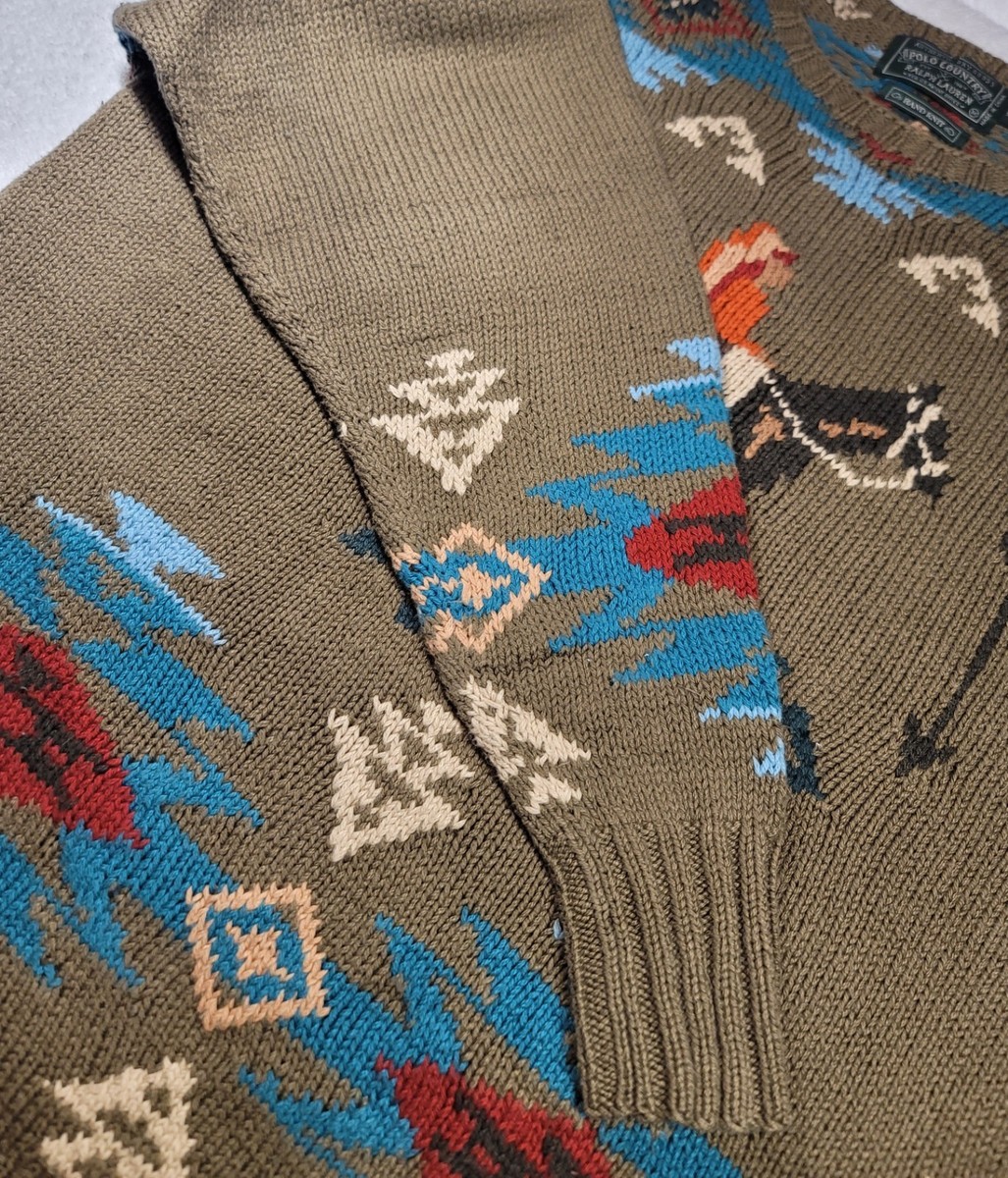 トップス 00s Ralph Lauren native henry neck knit Ralph Lauren Polo Country Native American Chief Sweater Hand Knit