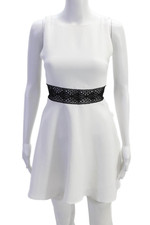 Alice + Olivia Womens Zip Up Sleeveless Scoop Neck Lace Trim Dress White Size 0