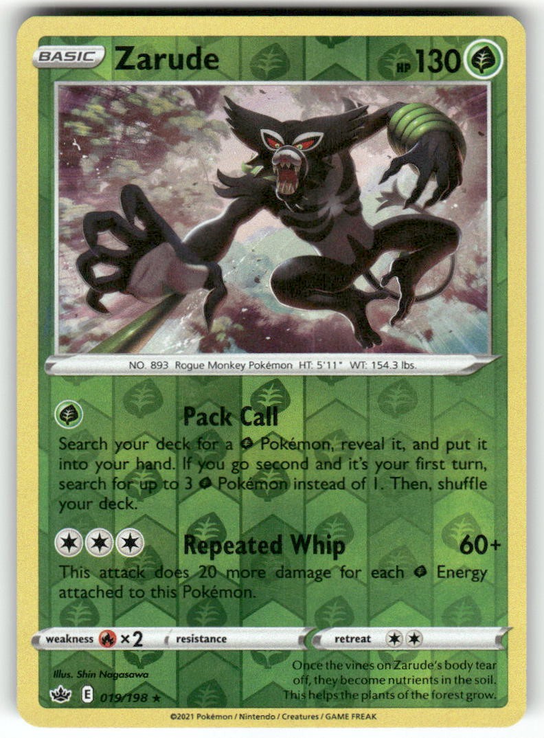POKEMON ZARUDE 019/198 HOLO RARE CHILLING REIGN REVERSE HOLO NM