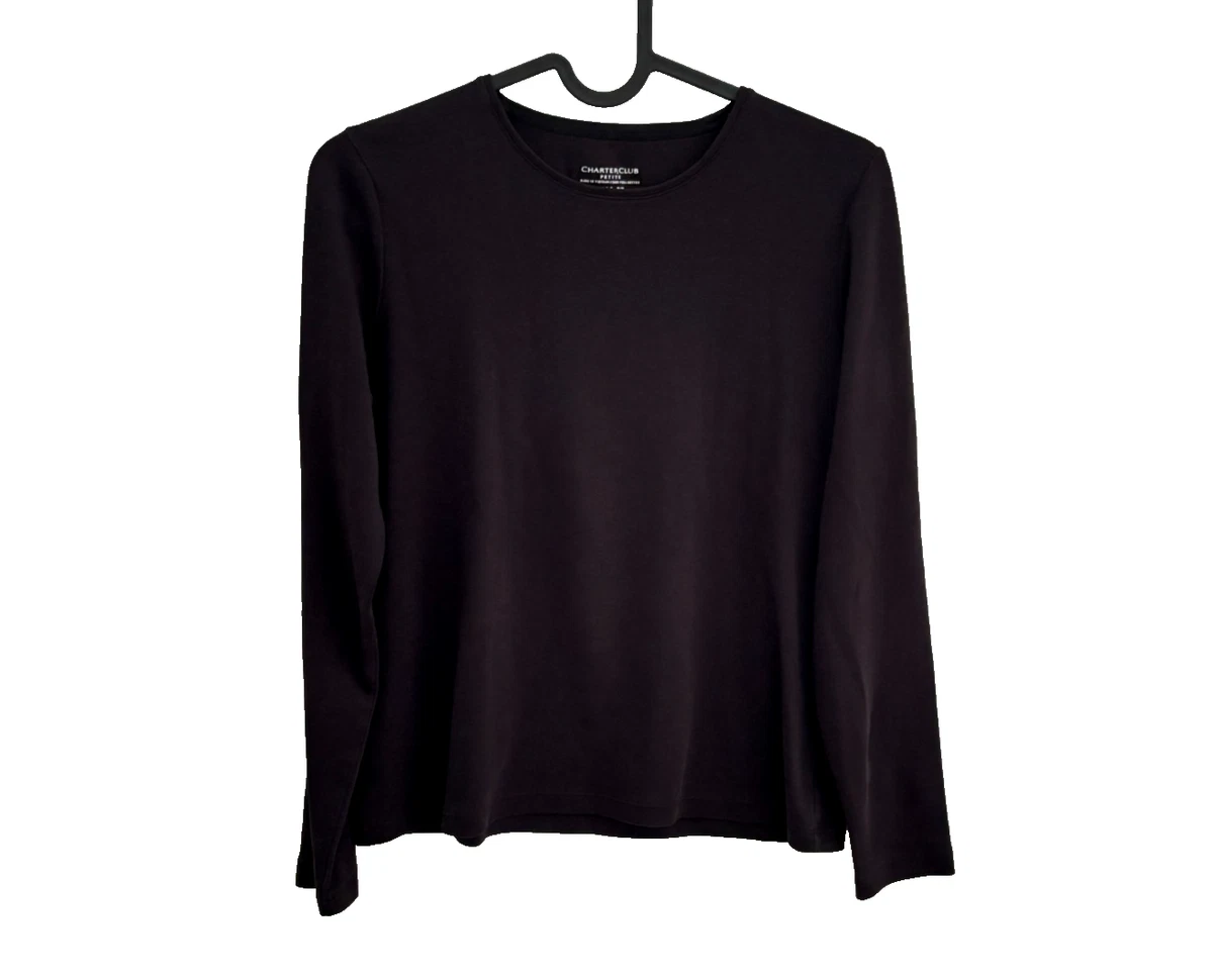 Petit T-shirt Femme Charter Club – Bleu, Manches 3/4, Col Bateau, Coton Pima, XS