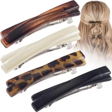 4PCS French Barrette Hair Clips for Women, 2.56 Inch Small Tortoise Shell Hair C