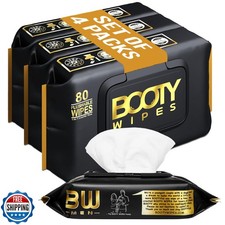 4 Pack Flushable Wipes for Adults by BOOTY WIPES - 80 Sheets per Pack - pH Ba