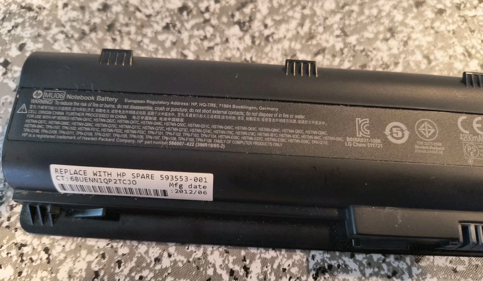 Batería MU06 Original para Notebook HP 2000 CQ56 CQ32 CQ42 G62 G72 G56 47Wh 10.8V Foto 2 de 4