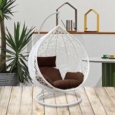 Rattan Effect Garden Hanging Egg Swing Chair Patio Hammock with Cushion Relaxing