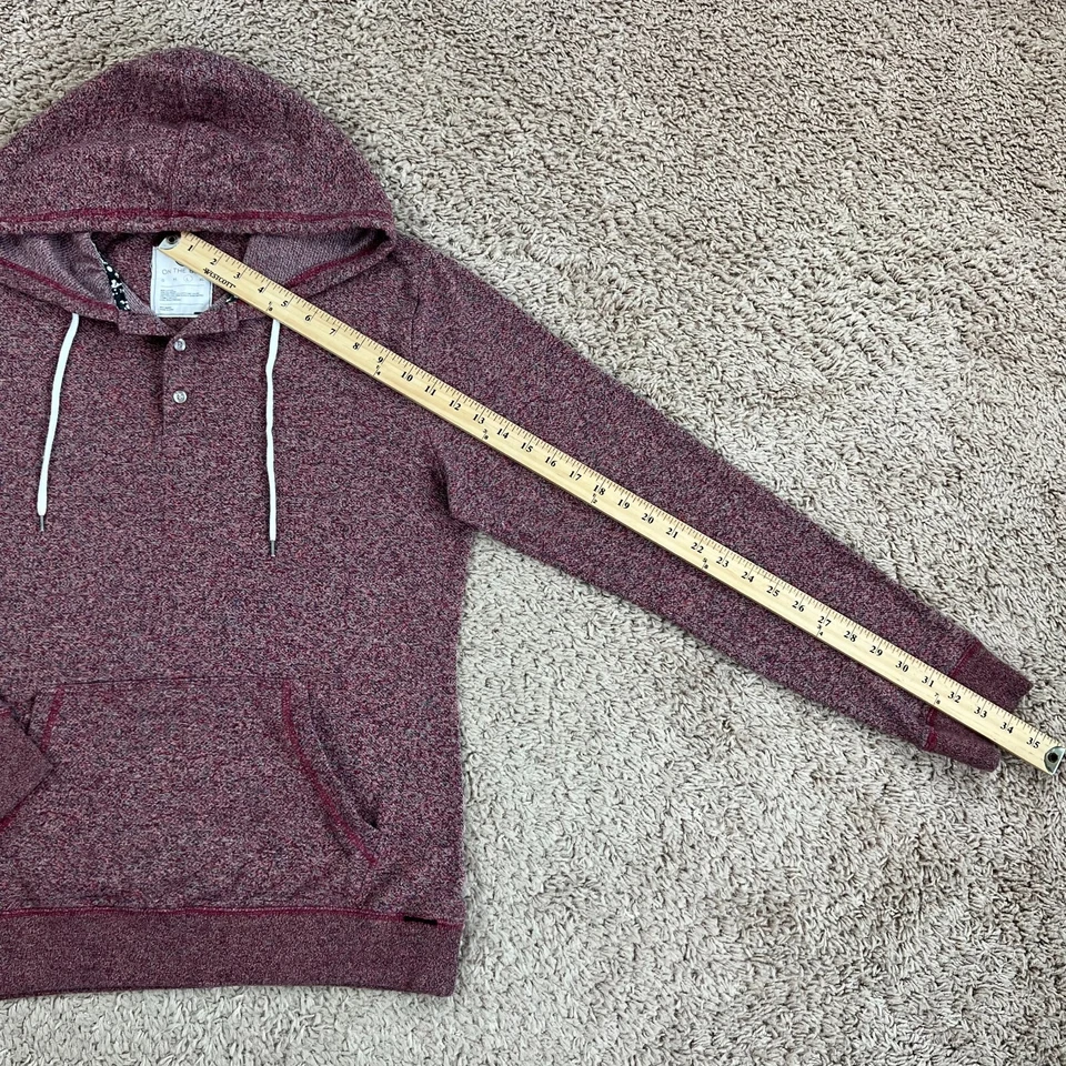 ON THE BYAS Maroon Pullover Hooded Knit Sweatshirt Mens L Classic Buttons Pocket - Image 4 of 4