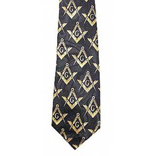Masonic Neck Tie - Black Yellow Polyester. Duplicated Freemason pattern