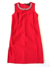 Liz Claiborne Red Stretch Diamond Beaded Sleeveless A-Line Sheath Dress PS