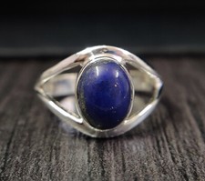 Natural Oval Blue Lapis Lazuli Ring 925 Sterling Silver Promise Ring For Women