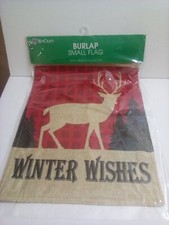 WinCraft Burlap Small Garden Flag Winter Wishes Deer 12.5" x 18" NEW