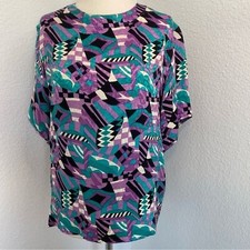 Corto Chevron Batik Tribal Abstracto Negro Púrpura Seda Slv Recortado Talla S