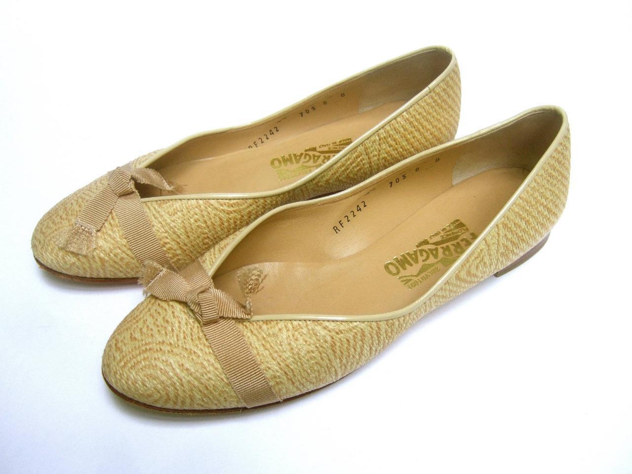 Salvatore Ferragamo Raffia Straw Skimmers Ballet Flat… Gem