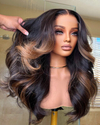 Long Wave Black Blond Ombre Human Hair Lace Front Wigs Pre  display picture 1
