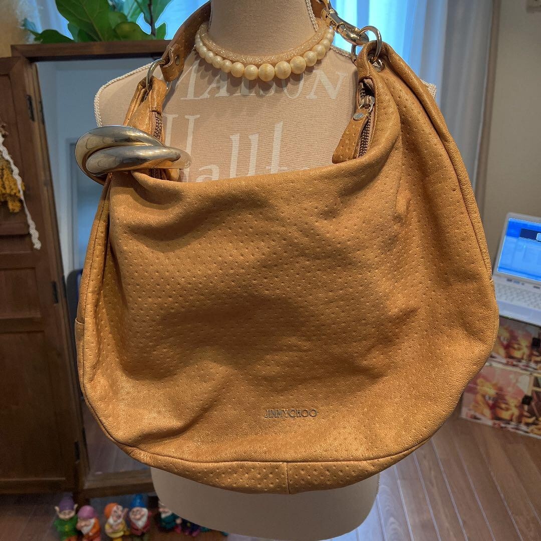 Bolso de Hombro Jimmy Choo Bolso de Mano Cuero Beige Auténtico con Brazalete W16.5xH11.8xD5.5 in.