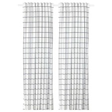 IKEA ROSALILL Gardinen 1 Paar weiß/blau 145x250cm Gardinen Quadrate kariert Paneel