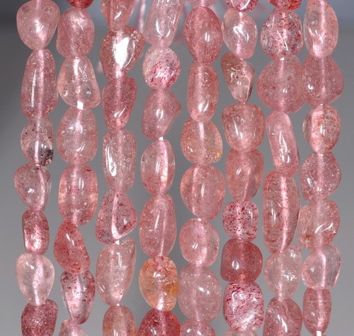 6-7MM STRAWBERRY LEPIDOCROCITE QUARTZ GEMSTONE PEBBLE NUGGET LOOSE BEADS 15.5" - Picture 2 of 4