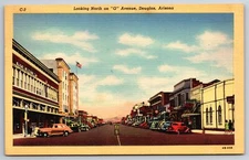 Douglas Arizona~Looking North On “G” Avenue~Sears Store~1948 Linen Postcard