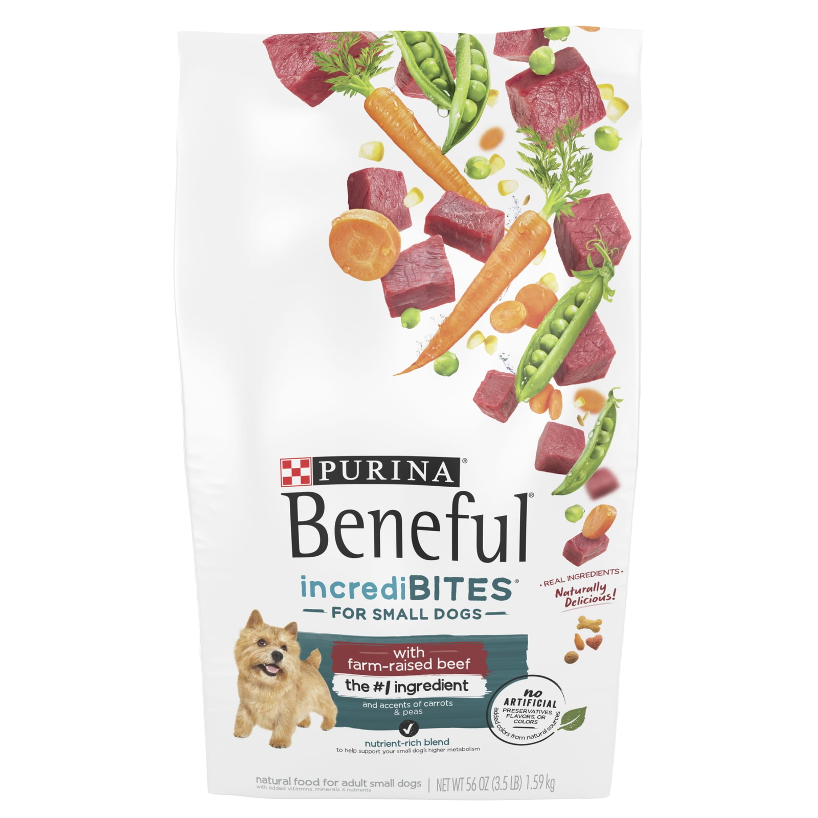 Small Breed Dry Dog Food, High Protein, Farm Raised Beef, 3.5 lb Bag