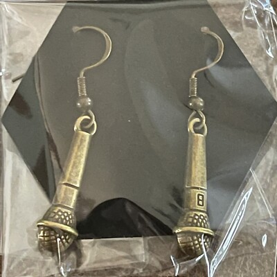 Music Microphone Earring Set Dangle Unique Bronze Color New Stand Up Performance