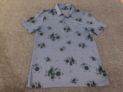travis mathew polo large geometric Blue golf mens performance stretch logo