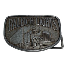 Vintage Raleigh Lights Metal Belt Buckle Cigarette Tobacco Trucker Semi Truck