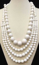 Necklaces White Plastic Beads Graduated Size Multi Strand Lot 2 Vintage