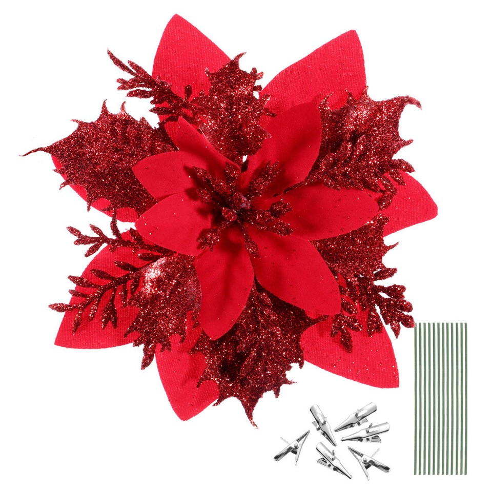 12pcs Artificial Poinsettias Outdoors Christmas Tree Ornaments eBay
