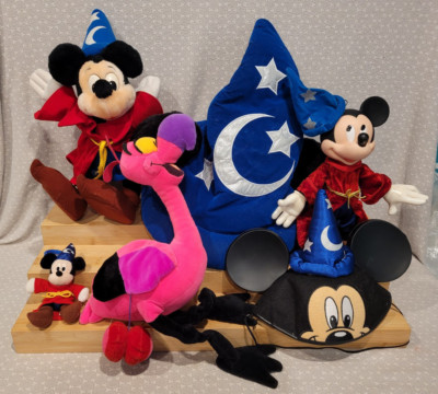 Fantasia Flamingo Sorcerer's Apprentice Mickey Plush Wizard Ears Hat Doll Lot