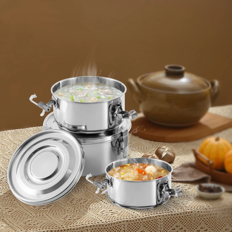 Set of 3 Stainless Steel Food Storage Containers Leak-Proof Smell-Proof With Lid - Image 3 of 4