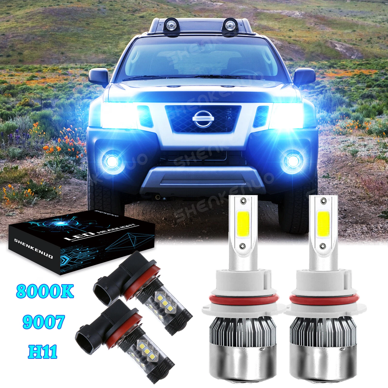 For Nissan Xterra 2005 2006-2015 4PC LED Headlight High Low Beam Fog Light Bulbs