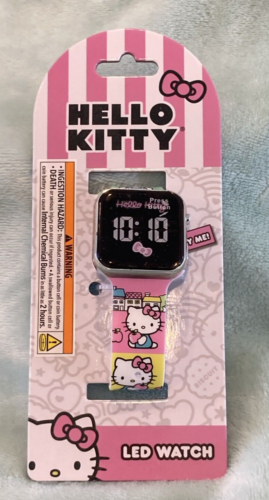 New Sanrio Hello Kitty Square Pink Kids Girls Led Digital Watch Silicone Band