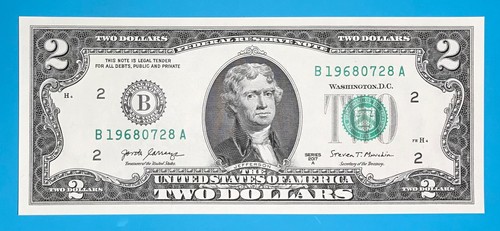 1968 July 28 : B 19680728 A BIRTHDAY Note $2 Two Dollar Bill *Uncirculated* - Picture 2 of 3