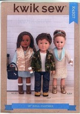 Patrón de ropa para muñeca Kwik Sew 4307 se adapta a muñeca americana de niña y niño de 18 pulgadas nuevo