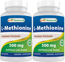 2 Pack Best Naturals L-Methionine 500 mg 120 Veggie Capsules 