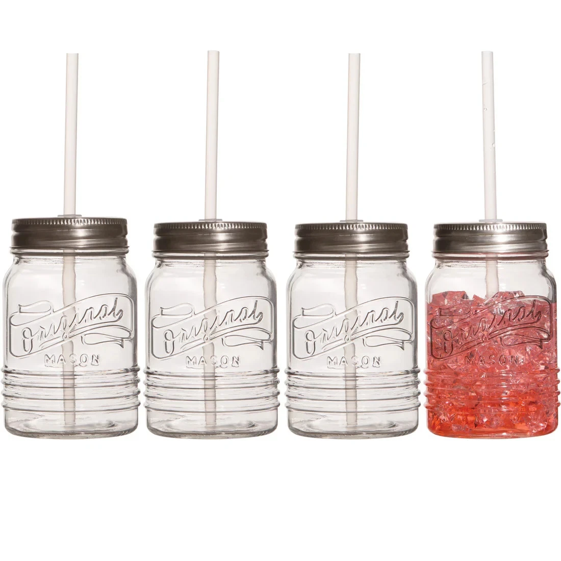 Original Mason Jar Set of 4 Sippers with Straws