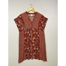 Boho Cottagecore Knox Rose Womens XS Rust Floral Patchwork Babydoll Mini Dress