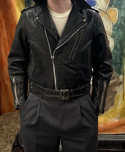 VTG 1950s SEARS HERCULES STEERHIDE FANCY BLACK LEATHER MOTORCYCLE JACKET 40 - Picture 4 of 16