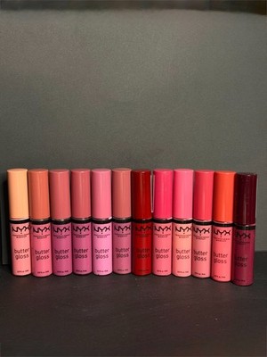 NYX Butter Gloss Lip Gloss Lot of 12   Assorted Pink Red Nude Shades