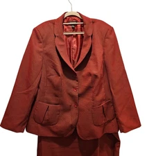 John Meyer Skirt Suit Womens 22w Red Black Geometric Lined Pencil Career Busines