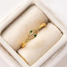 Emerald Moissanite Snake Ring Emerald Eye Engagement Ring, Stackable 925 Silver