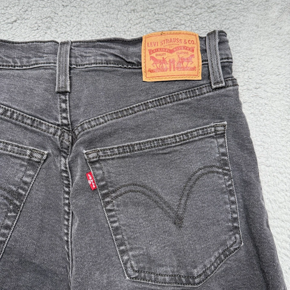 Pantalones de mezclilla Levi's Ribcage Bell para mujer 30 desteñidos negros acampanados tiro alto hippie boho Foto 4 de 4