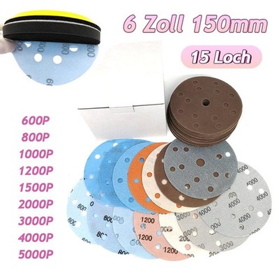 Schleifscheibe 150mm Klett 15 Loch P600-5000 Exzenter Schleifpapier Schleifblatt