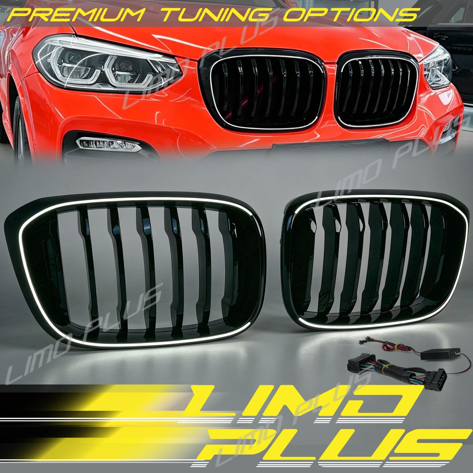 LED Grille For BMW X3 X4 G01 G02 18-21 M-Style Gloss Black Front Kidney Grill
