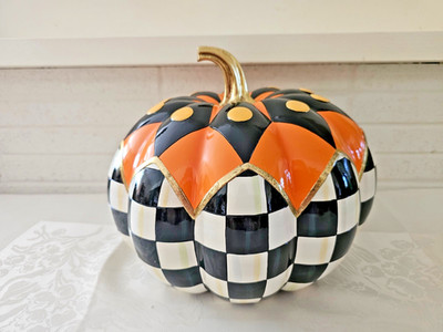 NEW Mackenzie Childs 11'' BOO COURTLY CHECK PUMPKIN  Hand-Painted Fun & Whimsical